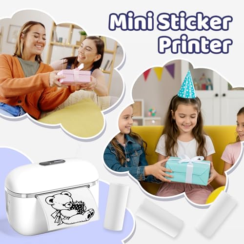 Image of Sticker Printer - T02E Mini Printer with 6 Rolls Tape, Print Pod Sticker Maker Machine, Inkless Portable Thermal Pocket Printer, Impresora Portatil for Journaling, Study Notes, DIY Crafts, Gift