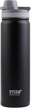 TYESO Stainless Steel Vacuum Insulated Water Bottle, Insulated Water Bottle Double-Wall Sport Bottle with Leak Proof Spout and Handle Lid Black, 25 oz