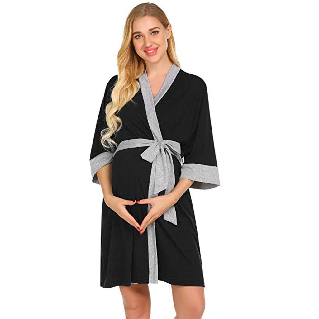 Maternity Dressing Gown,Maternity Nursing Robe Delivery Nightgowns Hospital  Breastfeeding Gown Nursing Nightdress Sleepwear Pyjamas Pregnancy Dresses
