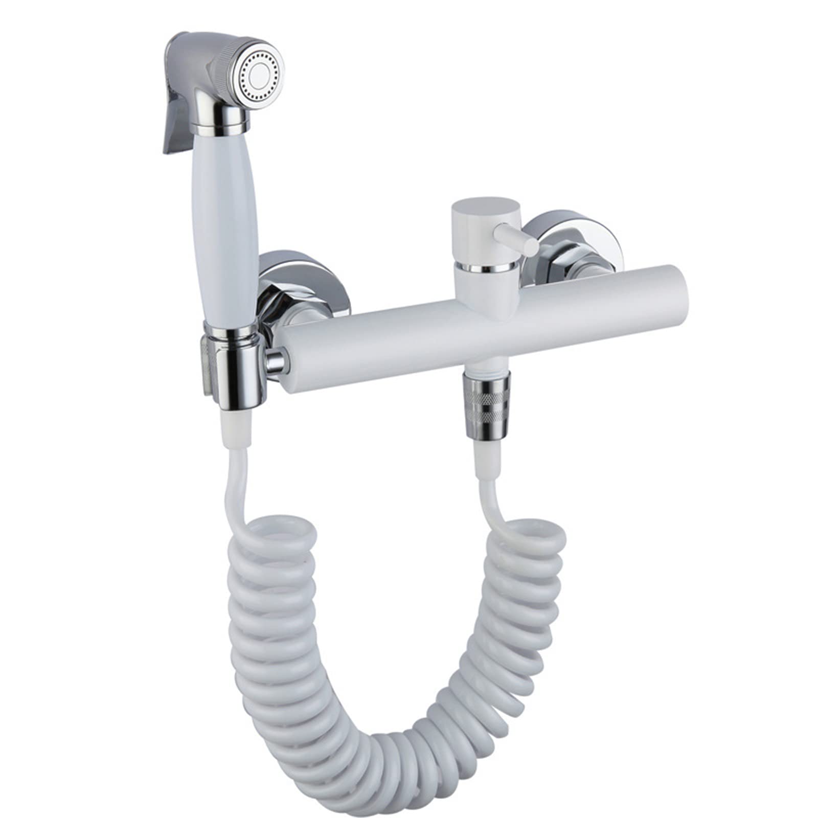 Rociador de mano de latón for inodoro Rociador de pañales de tela for bebé blanco for agua fría y caliente Grifo portátil con manguera for lavado femenino, lavado de mascotas, fácil de instalar