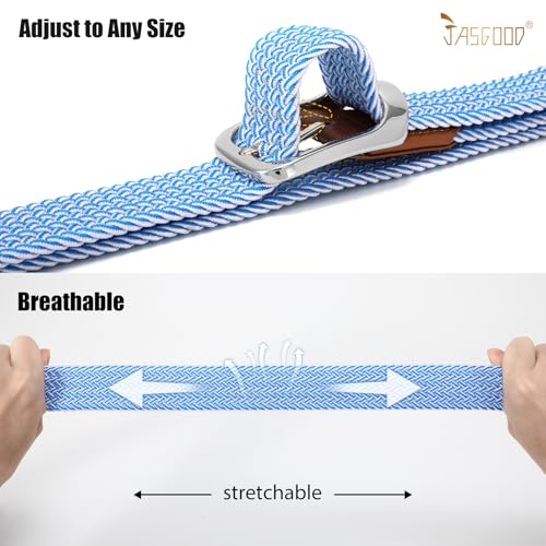 Image of JASGOOD Stretch Belt for Men, Men Women Elastic Woven Braided Belt 1 3 /8 Casual Belt Golf Belt for Jeans Pants