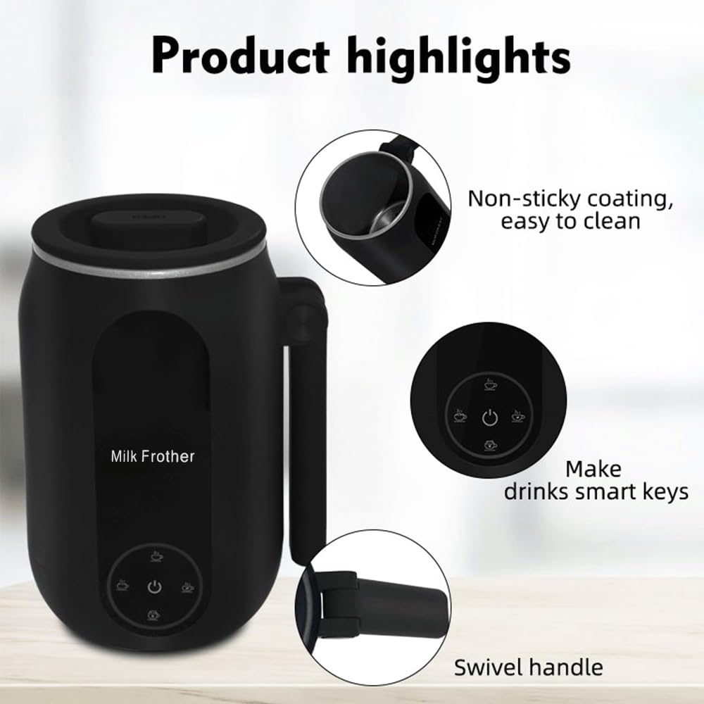 Montalatte Elettrico Automatico, Aoresac 4 in 1 Cappuccinatore Elettrico 500W 450ML con Impugnatura Girevole per Caffè Macchiato Cioccolata Calda al Latte