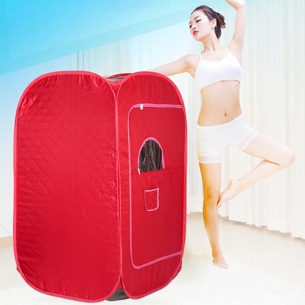 Sauna à Vapeur et Cabine 2L 1000W Tente de Sauna Portable Pliable Isolante à Quatre Couches et Générateur de Vapeur de Sauna pour Bain de Sauna, Détoxification, Thérapie Corporelle(rouge)