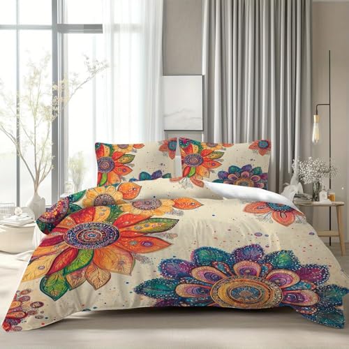 Housse de couette fleurs mandala microfibre 240x280 avec zip fluide