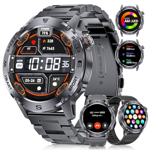 LIGE Military Smart Watch for Men(3 Bands), 1.43" HD AMOLED Sport Watch, Smartwatch with Bluetooth Call/Answer,IP68 Waterproof,160+ Sport Modes,460mAh Battery, Fitness Watch for Android iOS, Black