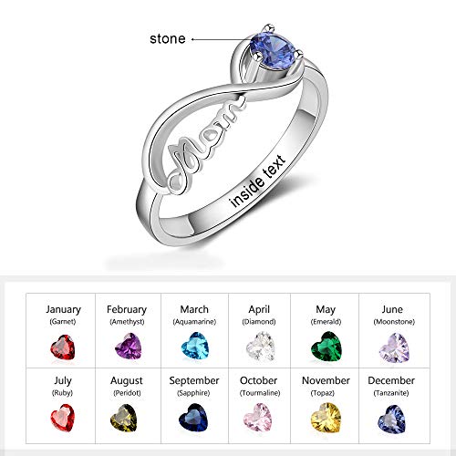 Personalized 925 Sterling Silver Mothers Rings with Simulated Birthstone Custom Mom Jewelry with Names Engraved Family Infinity Rings for Women2