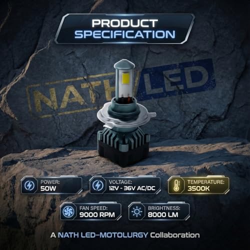 Image of MOTOLURGY NATH H4 50W Hi /Lo Beam LED Headlight Bulb | 8000 Lumens | Bike /Motorcycle Headlight | Made in India | 15 Months Replacement Warranty (Yellow White)