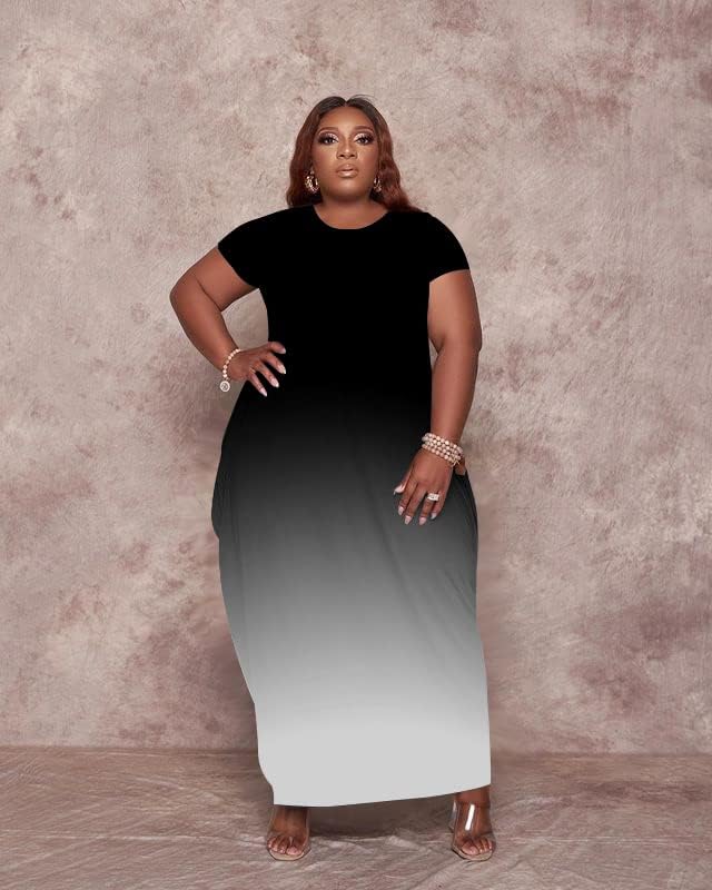 Women's Plus Size Casual Maxi Dresses Short Sleeve Loose Beach Dress Sundress with Pockets - Image 5