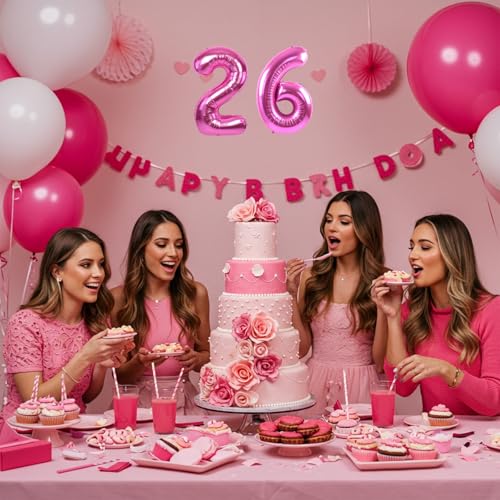 Image of TONIFUL Number Balloon 16 Inch 10 Pcs Hot Pink 0-9 Birthday Number Balloons | Small Custom Digital Mylar Foil Ballons for Girl's Birthday Engagement Graduation Anniversary Baby Shower Party Decorations