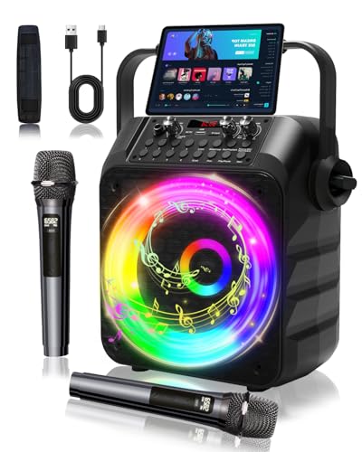 Karaoke Machine, Portable Karaoke System with 2 Wireless Rechargeable Microphones, 60W PA Speaker...