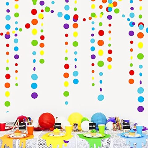 46Ft Rainbow Garland Colorful Circle Dots Hanging Paper Bunting Streamer Backdrop Multi Color Polka Dot Banner for Birthday Bachelorette Engagement Wedding Bridal Baby Shower Fiesta Party Decorations Cover