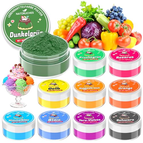 Natürliche Lebensmittelfarbe - 10 Pflanzliche Lebensmittelfarbe Pulver 100% Natürliches Lebensmittelfarben Set Frei von Künstlichen Farbstoffen Ideal für Fondant Buttercreme Macarons Backen