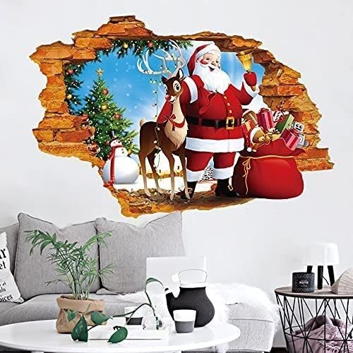 Świąteczne naklejki na okna, dekoracje świąteczne, naklejki na okna Świąteczna naklejka na ścianę 3D Santa murale Salon sypialnia pokój TV tło dekoracje ścienne naklejki ścienne do pokoi dziecięcych