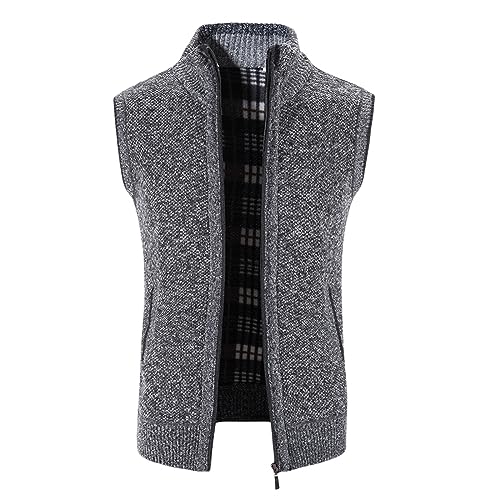 Mens Flannel Knitted Zipper Vests Stand Collar Velvet Lined Full Zip Cardigans for a Modern Twist on The Vest Trend