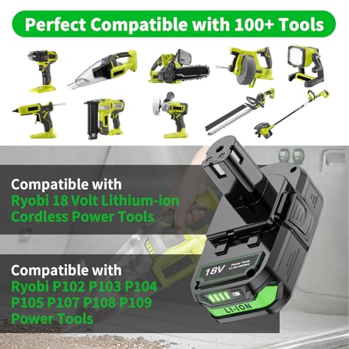 Image of 2 Pack 4.0Ah 18V Replacement for Ryobi 18V Battery and Charger Combo Compatible with Ryobi ONE+ 18 Volt Battery P108 P102 P103 P104 P105 P107 P109 P122 Cordless Power Tools