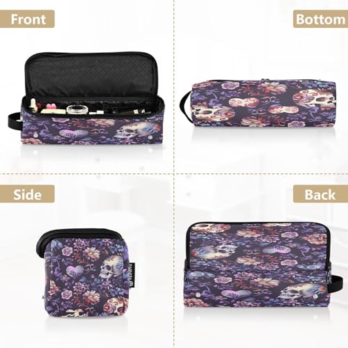 Bolso de viaje para herramientas de cabello Flowers Skull y alfombrilla resistente al calor, organizador para planchas, alisadores, rizadores y accesorios para el cuidado del cabello miniatura 5
