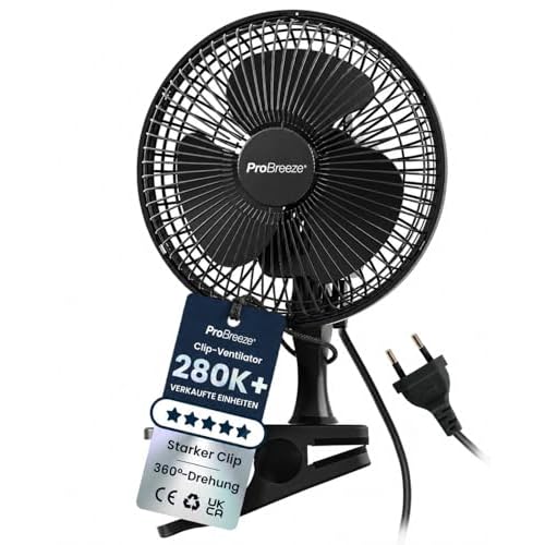 Pro Breeze Mini Ventilator mit Clip, 15 cm Durchmesser, 2 Geschwindigkeitsstufen, stabiler Clip - Ventilator leise, ideal als Tischventilator am Schreibtisch, für Growbox, Zuhause im Schlafzimmer