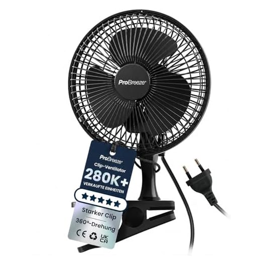Pro Breeze Mini Ventilator mit Clip, 15 cm Durchmesser, 2 Geschwindigkeitsstufen, stabiler Clip - Ventilator leise, ideal als Tischventilator am Schreibtisch, für Growbox, Zuhause im Schlafzimmer