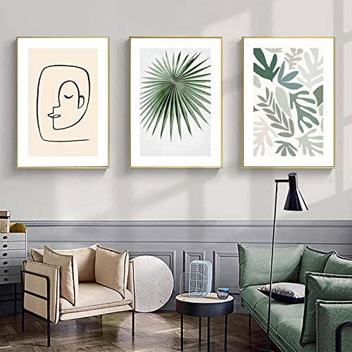 Peinture Toile KEBIA Ligne Visage Affiche Murale Vert Décoration Scandinave Haut de Gamme