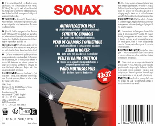 SONAX AutopflegeTuch Plus (1 Stück) großformatig und besonders saugfähig mit weiderverschließbarer Box | Art-Nr. 04177000