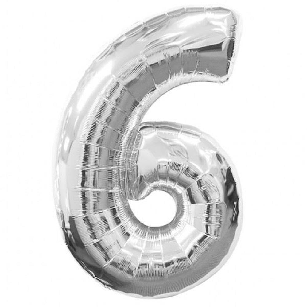 16" Silver Number 6 Foil Balloons Air Filled Self Inflating Birthday Anniversary Wedding Party Banner Decorations