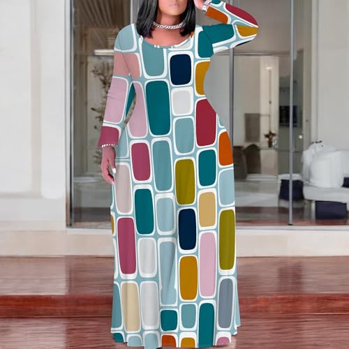 Image of PinkPatty Plus Size Maxi Dresses for Women Long Sleeve Crew Neck Casual Fall Dress with Pockets