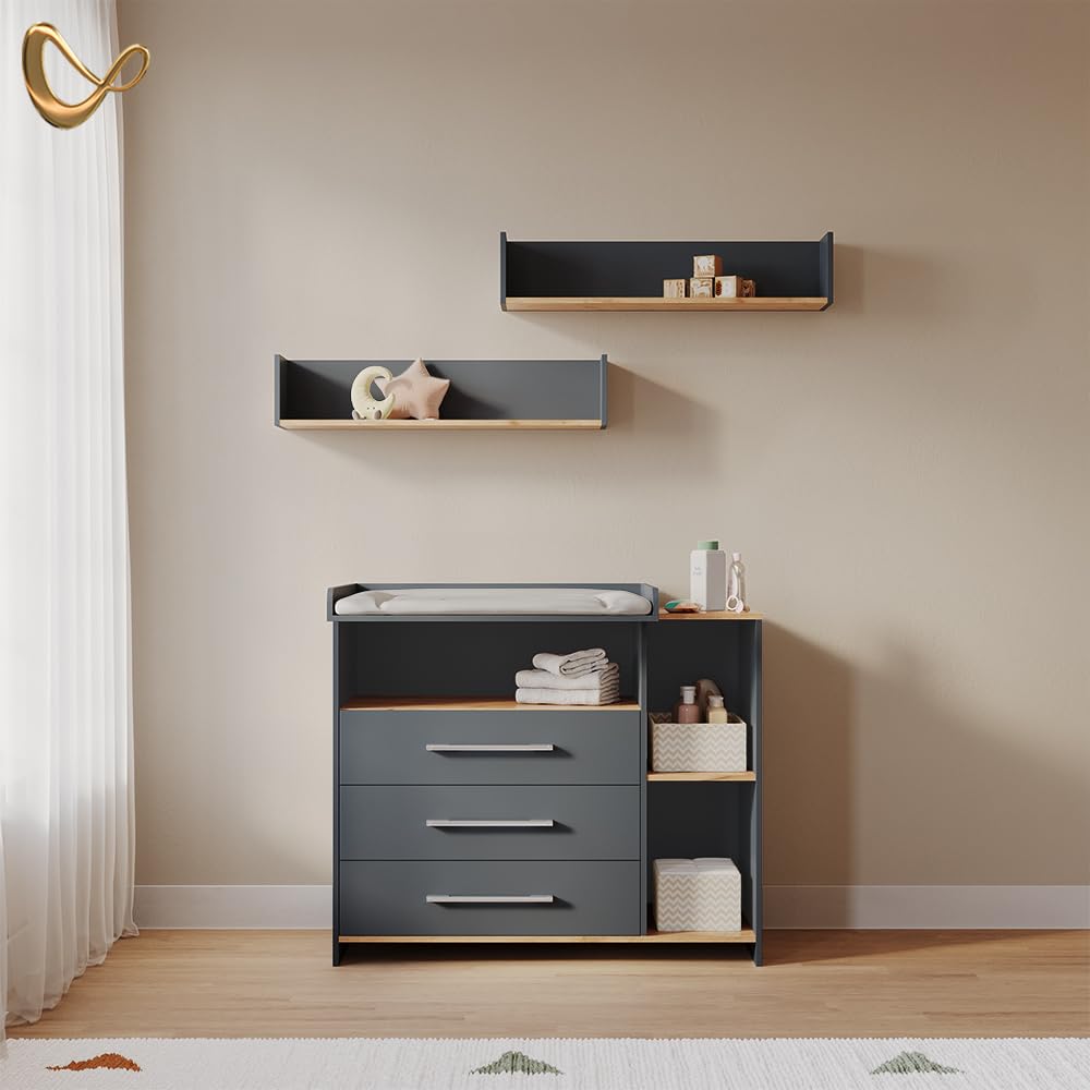 Livinity Fasciatoio Torino, Antracite/Rovere dorato, con 3 cassetti