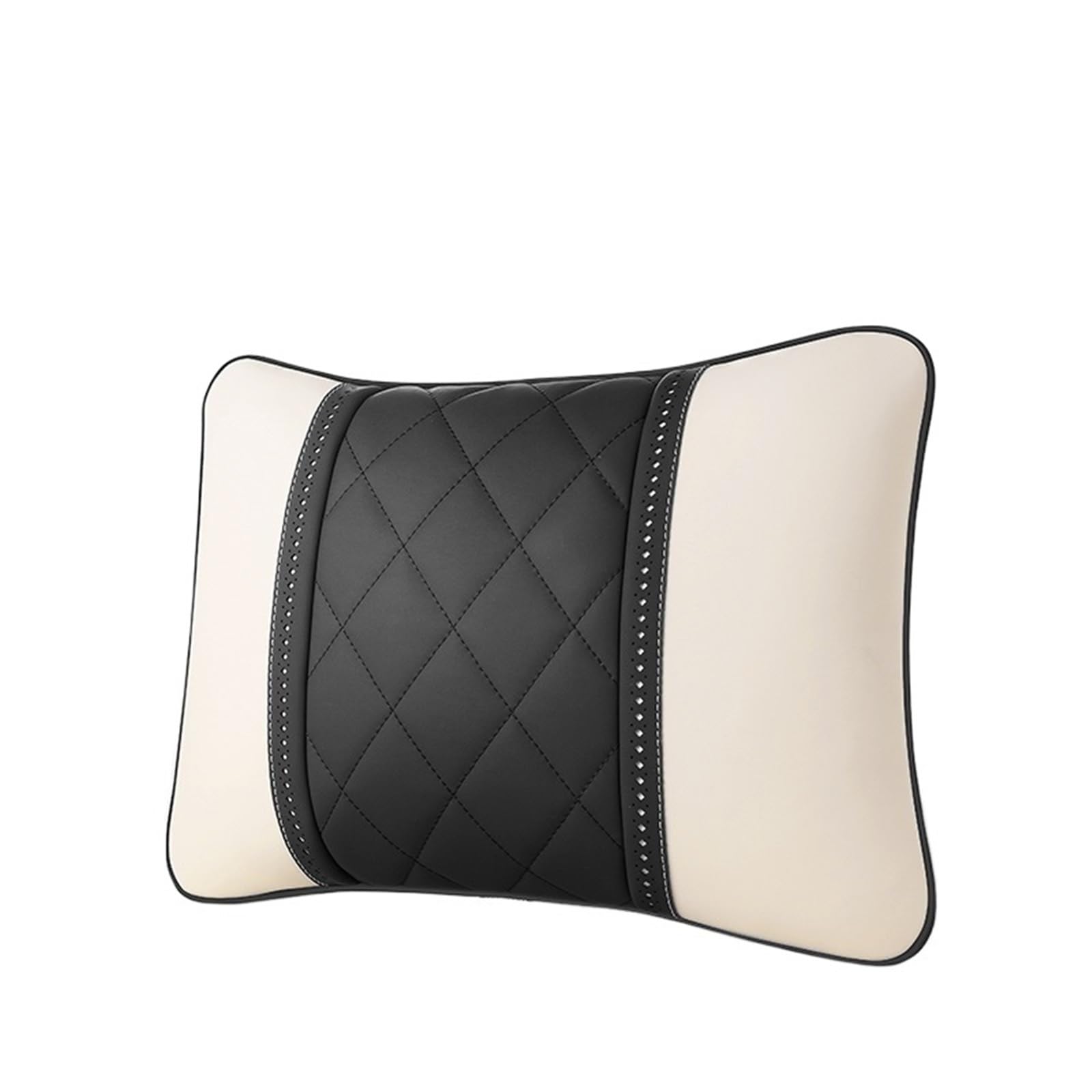 POQUWJDA Car Seat Neck Coussin Repose-Nuque en Cuir Nappa pour Mercedes, Compatible avec Maybach Classe S, Accessoires de Voiture Sleeping Headrest(Beige Black)