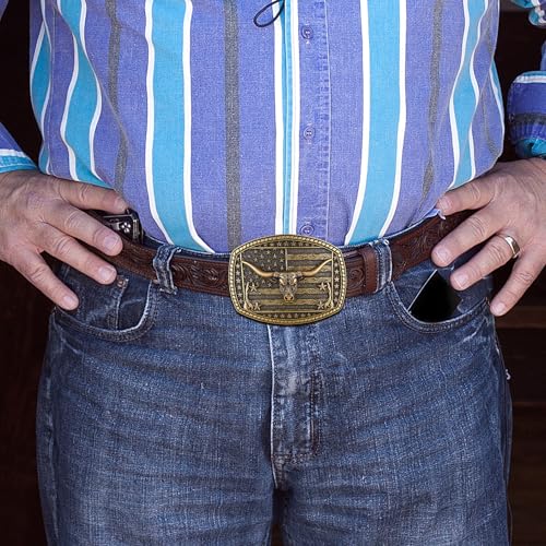 Image of Cowboy Belt Buckle for Men Western Cowgirl Rodeo Longhorn Bull Belt Buckles