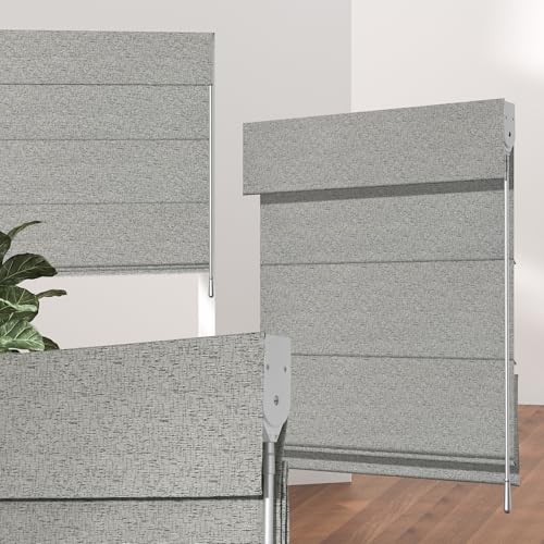 Boolegon Cordless Blackout Roman Shades for Windows - Auto-Descend Thermal Insulated Window Roman Blinds, Child-Safe Room Darkening Roman Blinds for Home, Office, BMY-Dark Gray-26 W x 80