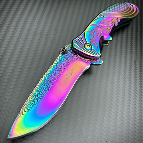 Femme Fatale Ladies Spring Assisted Folding Rainbow Pocket Knife