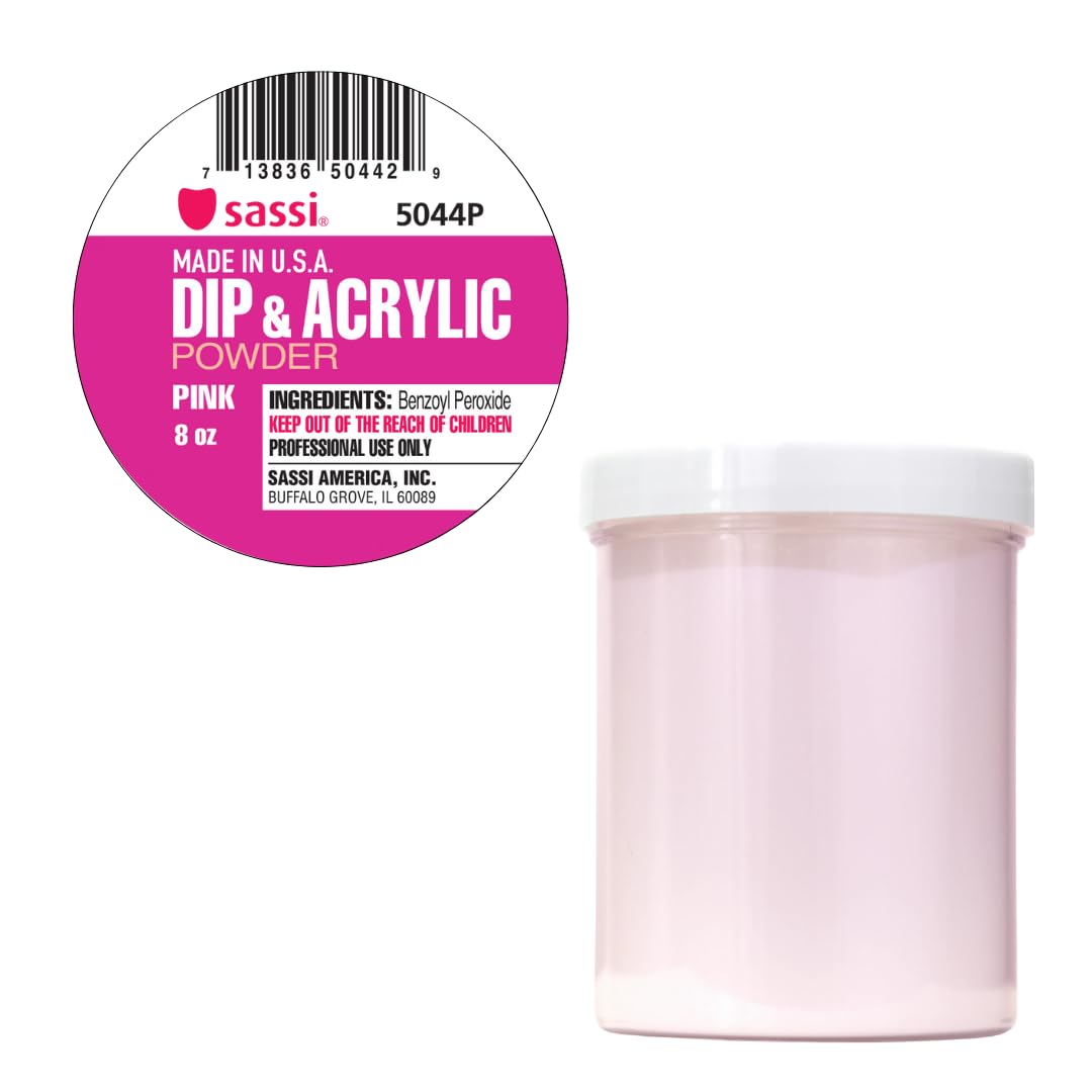 Sassi Classic Acrylic Powder Pink 8oz | Smooth Blend, Long-Lasting Nails | Made in USA
