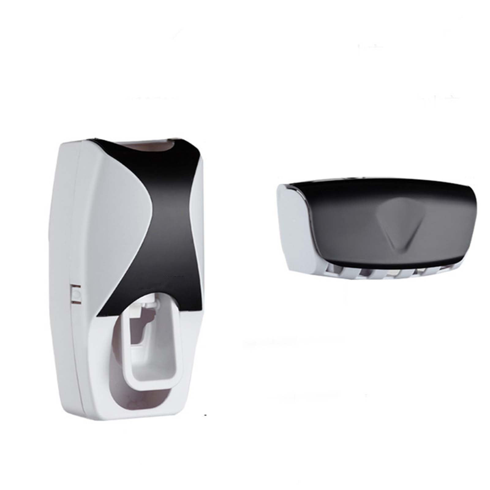 Dispensador Pasta Dientes Dispensador De Pasta De Dientes Baño Porta Cepillo De Dientes Viaje Portacepillos De Dientes Pared Toothbrush Holder Soporte Cabezales Adhesivo Plástico (14x6x4cm,Black)