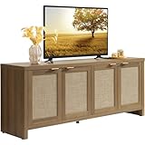 SICOTAS TV Stand for Living Room Boho Entertainment Center for Bedroom with 4 Rattan Cabinets Farmhouse Television Stands with Storage Large Wood Media Console Table for TVs up to 45 50 55 60 65 Inch