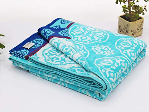 Cotton Craft Oversized Extra Wide Xl Beach Blanket Towel For Two 58 X 68-100% Cotton Velour - Big & Huge - Pool Picnic Bath Jacquard Thick Plush Super Soft Luxury - 450 Gsm - Summer Trellis Pool Blue #TOP2