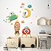 R00510 Adesivi Murali Soffice Effetto Tessuto Riposizionabile Astronave Spazio Decorazione Muro Bambino Neonato Cameretta Asilo Nido Carta da Parati Adesiva