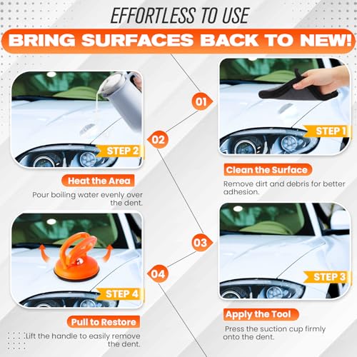 Image of Baderke 5 Packs Car Dent Puller, Dent Repair Kit: Puller Dent Suction Remover Tool with Rag and Sponge for Car Body Dent, Glass, Screen, Tiles & Lifting Objects Moving(Orange+Black+Orange)