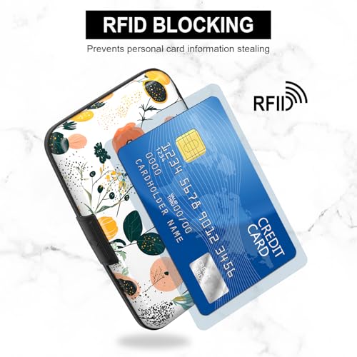 Image of Card Holder Credit Cards Holder for Women RFID wallet women Business Card Holder Wallet Mini Aluminum Card Wallet RFID Blocking Slim Metal Hard Card for Women, Flower Seamless Pattern