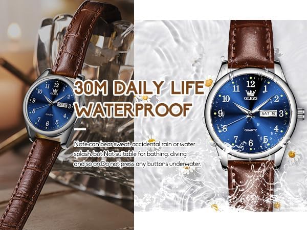 OLEVS Womens Leather Watch, Brown Womens Watches Leather Band Waterproof Analog Dainty Womens Ladies Watch for Small Wrists, Easy Read Luxury Dress Watches for Women Arabic Numbers White/Blue/Black - Image 6