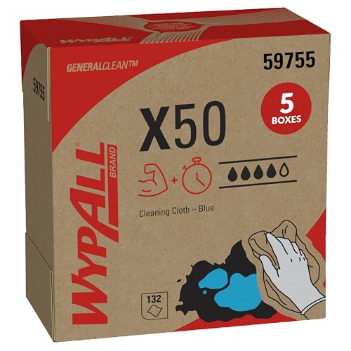 Image of WypAll GeneralClean X50 Cleaning Cloths, 5 x 132 Towels, Blue (59755)