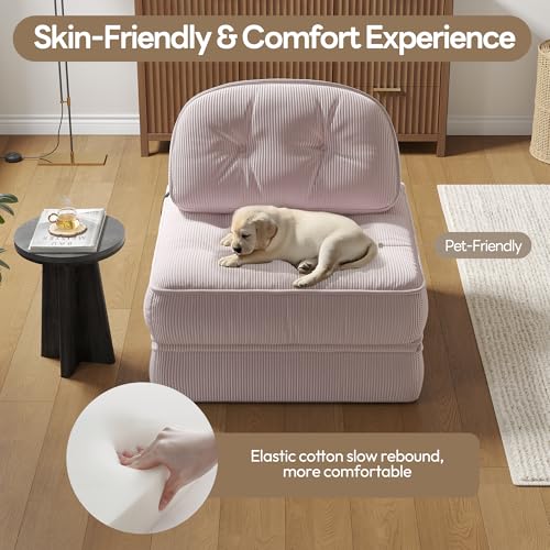 Dowinx Folding Sofa Bed with Pillow, Convertible Comfy Couch Bed for Adults Home Lounge and Gaming, Modern Comfortable Design for Apartment Living Room Bedroom, Single, Ribbed Velvet, Mauve - Thumbnail 4