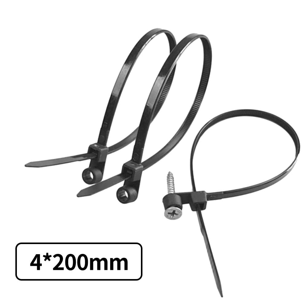 100 bridas de nailon para cables de 4 x 150 mm, 4 x 200 mm, bridas fijas de nailon con agujero para tornillo, 5 x 150 mm, 5 x 200 mm (4 x 200 mm, color negro)