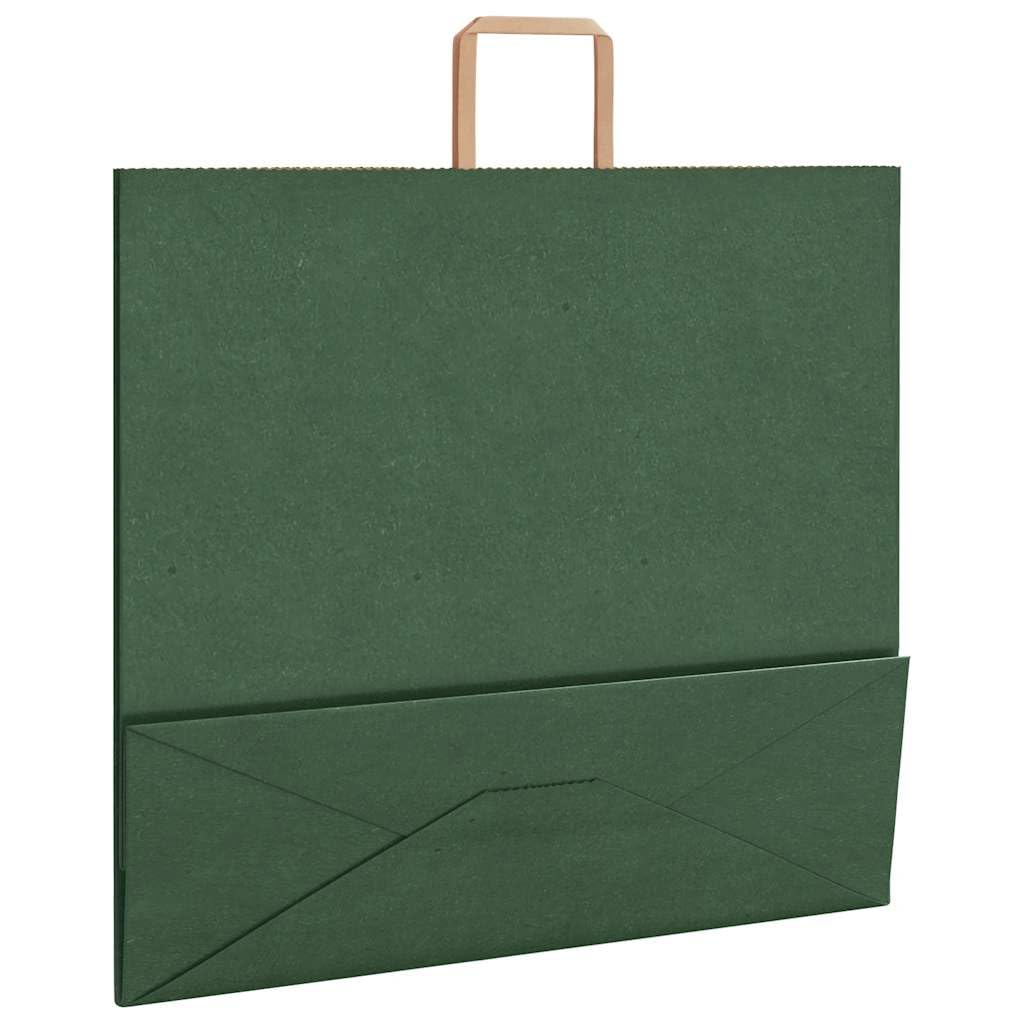 Zielone torby papierowe Kraft 250 szt. z uchwytami linowymi, 54 x 15 x 49 cm, solidne papierowe torby na zakupy z recyklingu, na zakupy, imprezy i pakowanie prezentów
