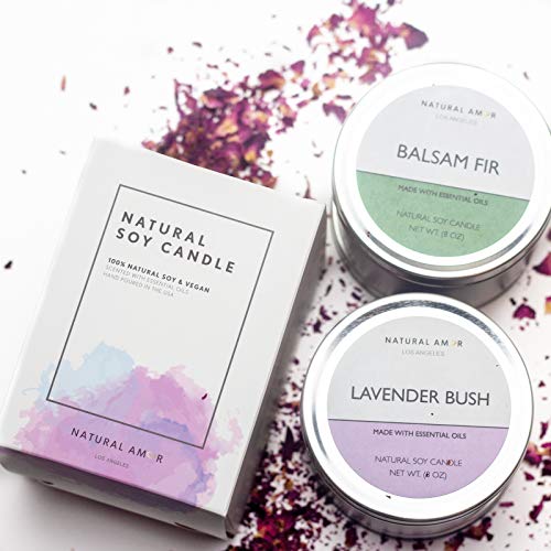 2 Pack Soy Candles Gifts Set for Women, Lavender, Fir Scent, Hand Poured Aromatherapy Candle, Scented with Essential Oils, Each 8 oz