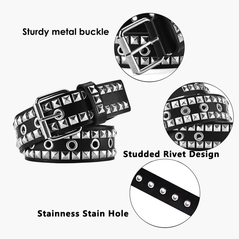 Image of Studded Belt, Metal Punk Rock Rivet Belt with Bright Pyramid Studded for Women Men