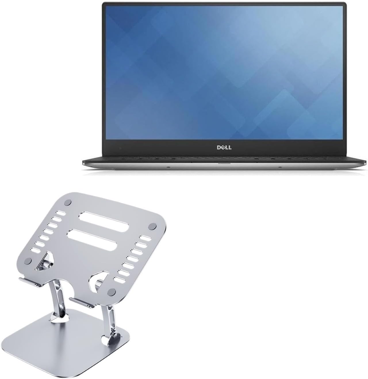 BoxWave Stand and Mount Compatible with Dell XPS 13 Laptop (9350) - Executive VersaView Laptop Stand, Ergonomic Adjustable Viewing Angle Metallic Riser - Metallic Silver