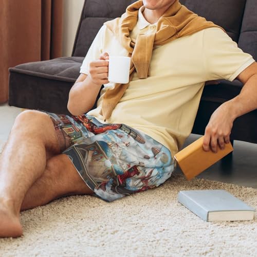 Mens Pajama Pants - Red Train Hot Air Balloon Sleep Comfy Shorts Mens Pajama Shorts, Pj Pants for Mens Lounge Shorts4