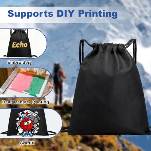Image of 2-Pack Waterproof Drawstring Backpacks, Soccer-Texture Oxford Fabric, 16.9 inch x 13.8 inch, Lightweight 0.19 lb Each, No Eyelets, Gym & Marathon Gear Sacks(Black)