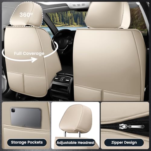 Image of Car Seat Covers Custom Fit Kia Telluride 2020-2026, Waterproof Nappa Leather Car Seat Protector, Breathable Car Seat Cushion, Seat Covers for Car(2 Seats Standard /Beige)