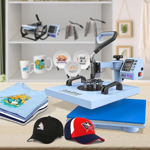 15“x15 Heat Press Machine - Lya Vinyl 7 in 1 Heat Press 360-Degree Swing Away Digital Press Machine Multifunction Sublimation Combo Heat Transfer Machine for T-Shirts, Hats, Caps, Mugs and Plates
